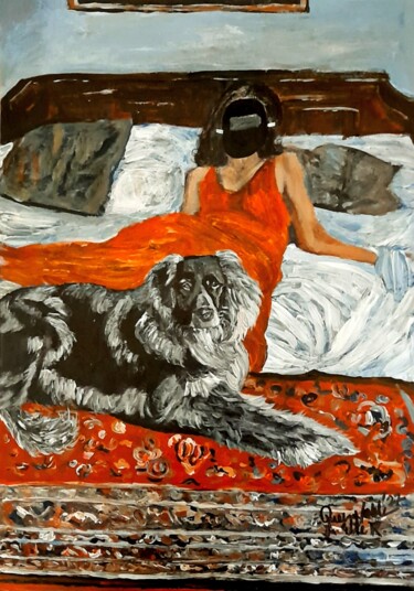 Peinture intitulée "The Dog Lady With A…" par Queennoble Dr. Elle Ramirez, Œuvre d'art originale, Acrylique