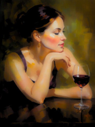 Painting titled "Wine" by Queennoble Dr. Elle Ramirez, Original Artwork, Oil