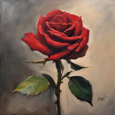 Painting titled "Red - Rose Flower" by Queennoble Dr. Elle Ramirez, Original Artwork, Oil