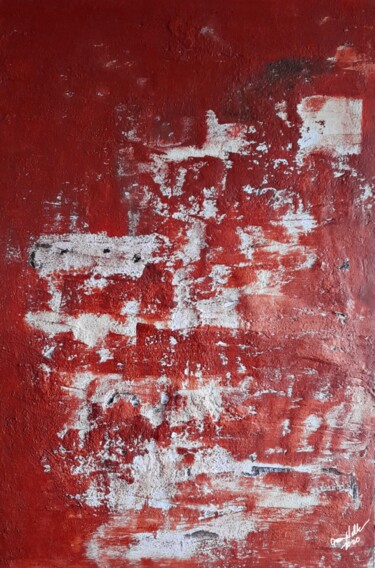 Painting titled "Rustic Red Abstract" by Queennoble, Original Artwork, Acrylic Mounted on Wood Panel