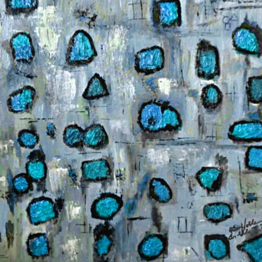 Painting titled "Happy Blues" by Queennoble, Original Artwork, Acrylic Mounted on Wood Panel