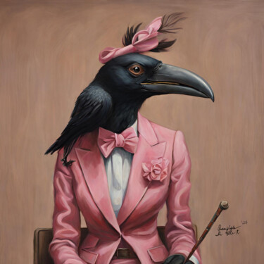 Painting titled "Crow Lady" by Queennoble, Original Artwork, Oil