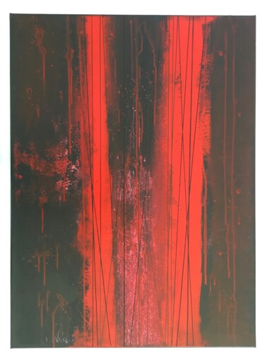 Painting titled "Rouge et Noir 2" by Quentin Saint Roman, Original Artwork, Acrylic Mounted on Wood Stretcher frame
