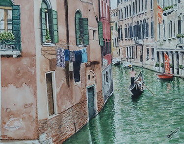 Peinture intitulée "CANAL DE VENECIA" par Quin, Œuvre d'art originale, Aquarelle