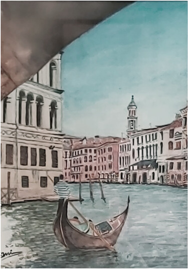 Pintura intitulada "GONDOLERO DE VENECIA" por Quin, Obras de arte originais, Aquarela