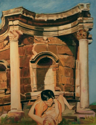 Peinture intitulée "N°108 Baalbek Templ…" par R. Cavalié, Œuvre d'art originale, Huile Monté sur Châssis en bois