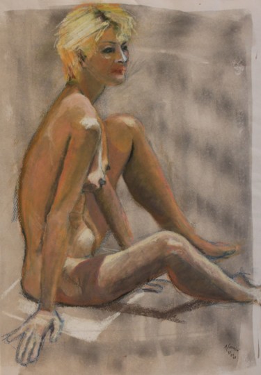 Dessin intitulée "N°615  D'abord, la…" par R. Cavalié, Œuvre d'art originale, Pastel