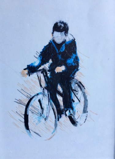 Drawing titled "Le jeune cycliste." by Richard Nichanian, Original Artwork, Marker