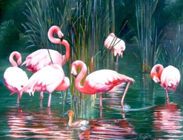 Malarstwo zatytułowany „flamans rose des do…” autorstwa R Pin, Oryginalna praca, Olej