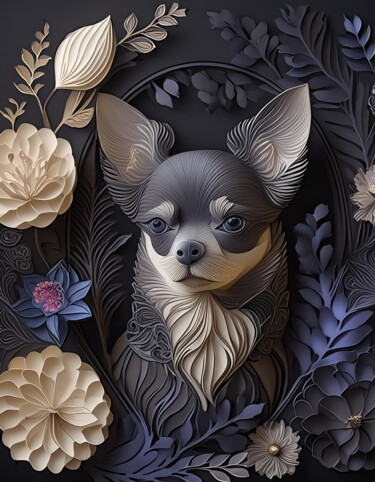 Digitale Kunst getiteld "Chihuahua Portrait" door R.W.Born, Origineel Kunstwerk, AI gegenereerde afbeelding