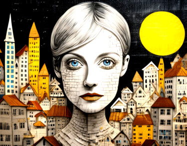 Digital Arts titled "Yellow moon - Fraue…" by R.W.Born, Original Artwork, AI generated image