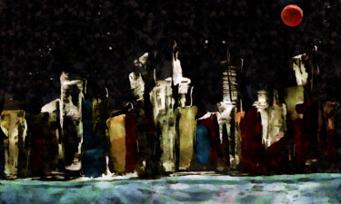 Digitale Kunst mit dem Titel "At night in the cit…" von R.W.Born, Original-Kunstwerk, Acryl