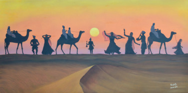 제목이 "Desert Sunset"인 미술작품 Rajesh Sharma로, 원작, 기름