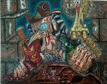Pittura intitolato "The Minotaur" da Rabah Meskine, Opera d'arte originale, Acrilico