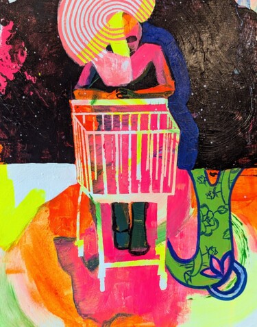 Painting titled "cart guy" by Rachel Kremidas, Original Artwork, Acrylic