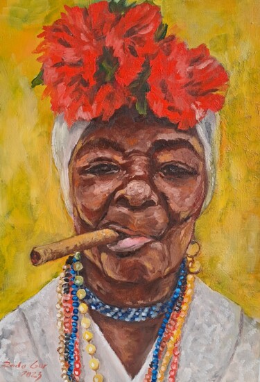 Malarstwo zatytułowany „Afro Woman Smoking…” autorstwa Rada Gor, Oryginalna praca, Olej