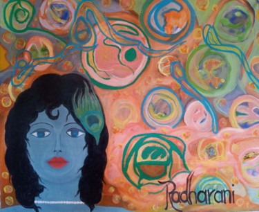 Schilderij getiteld "krsna o rei do univ…" door Radharani, Origineel Kunstwerk, Acryl
