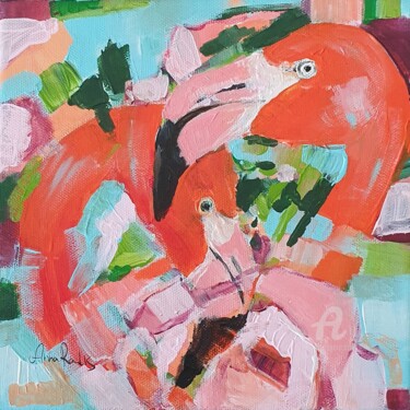 Schilderij getiteld "Flamingo couple" door Anna Radis (Anna Radis Art), Origineel Kunstwerk, Acryl