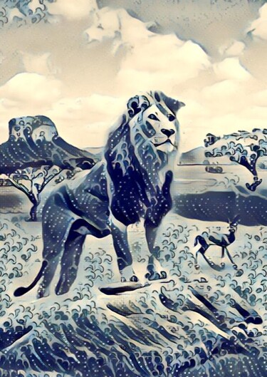 Artes digitais intitulada "Lion, african anima…" por Radiy Bohem, Obras de arte originais, Guache