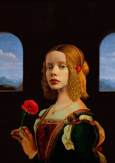 Grafika cyfrowa / sztuka generowana cyfrowo zatytułowany „Girl with poppy por…” autorstwa Radiy Bohem, Oryginalna praca, Mal…