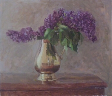 Painting titled "Purple lilac in a c…" by Radosveta Zhelyazkova, Original Artwork, Oil