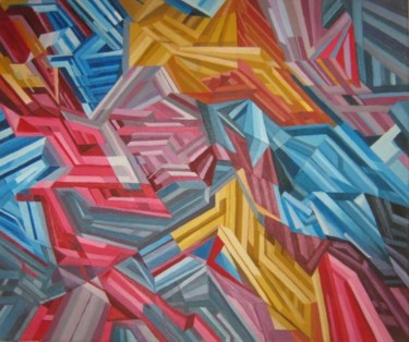 Schilderij getiteld "Abstract  blue,yell…" door Predrag Radovanovic, Origineel Kunstwerk, Olie