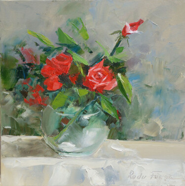 Malerei mit dem Titel "Roses dans un vase…" von Radu Focsa, Original-Kunstwerk, Öl