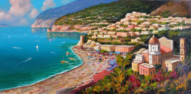 Pintura titulada "Costa di Positano" por Raffaele Tozzi, Obra de arte original, Oleo