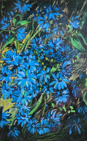 「''Blue flowers''」というタイトルの絵画 Raffi Ghazaryanによって, オリジナルのアートワーク, パステル