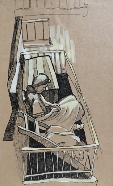Disegno intitolato "''Seated woman''" da Raffi Ghazaryan, Opera d'arte originale, Penna gel