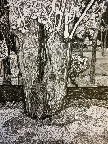 Drawing titled "''Landscape'" by Raffi Ghazaryan, Original Artwork, Gel pen