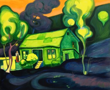 Pintura titulada ""Green house''" por Raffi Ghazaryan, Obra de arte original, Acrílico Montado en Bastidor de camilla de mad…