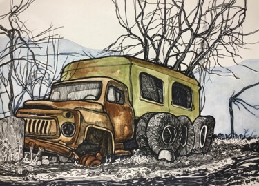 绘画 标题为“''Abandoned car'''” 由Raffi Ghazaryan, 原创艺术品, 丙烯