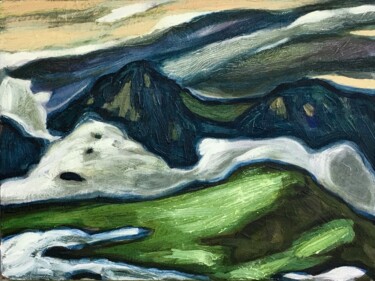 Schilderij getiteld "''Misty mountains''" door Raffi Ghazaryan, Origineel Kunstwerk, Olie Gemonteerd op Frame voor houten br…