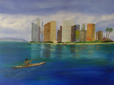 "New Pacific City" başlıklı Tablo Rafignon tarafından, Orijinal sanat, Petrol