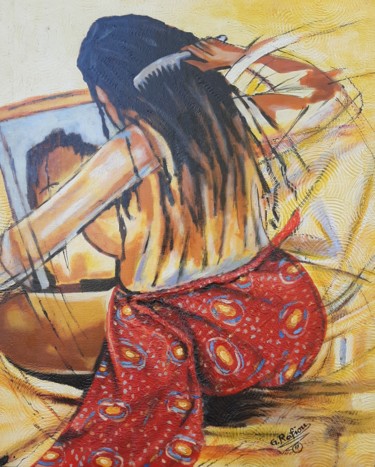 Картина под названием "La femme qui se coi…" - G. Rafiou (Nom D'Artiste), Подлинное произведение искусства, Акрил Установлен…