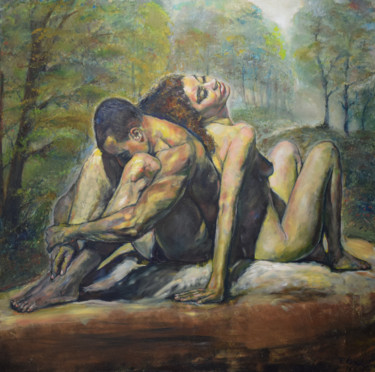 Pittura intitolato "Back to Back in the…" da Raija Merilä, Opera d'arte originale, Olio
