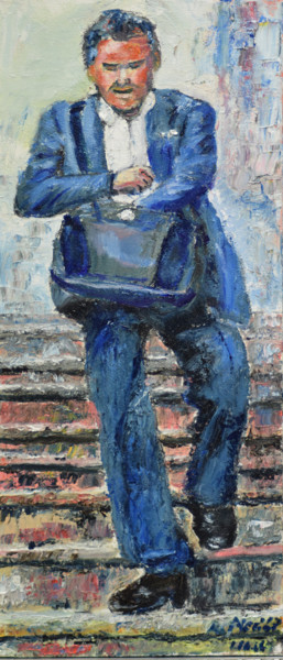 Painting titled "Business(man) Runni…" by Raija Merilä, Original Artwork, Oil