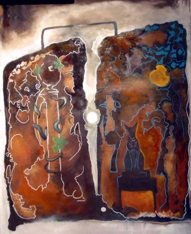 Peinture intitulée "bacchus et bastet" par Raims, Œuvre d'art originale, Huile