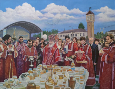 Schilderij getiteld "Honey Spas in Medyn" door Raisa Arefieva, Origineel Kunstwerk, Acryl