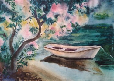 Painting titled "Idyll" by Raisa Nikolaeva, Original Artwork, Watercolor