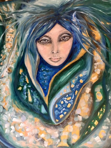 Painting titled "Mermaid original oi…" by Raissa Kagan, Original Artwork, Oil