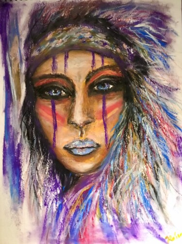 Painting titled "Native American wom…" by Raissa Kagan, Original Artwork, Pastel