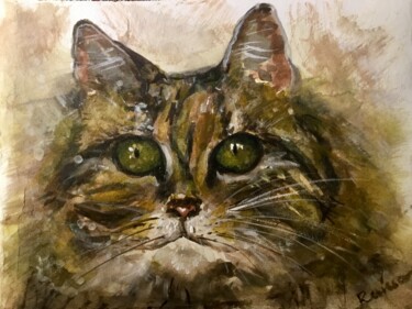 Painting titled "Cat watercolour pai…" by Raissa Kagan, Original Artwork, Watercolor