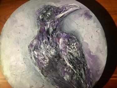 Painting titled "Raven round canvas" by Raissa Kagan, Original Artwork, Oil
