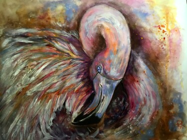 Schilderij getiteld "Flamingo ballet,ori…" door Raissa Kagan, Origineel Kunstwerk, Aquarel
