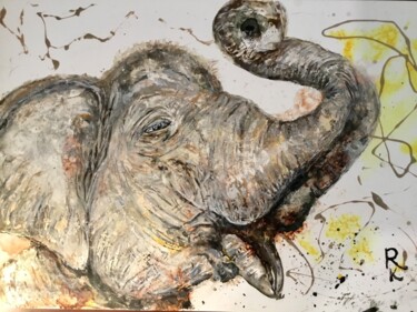 Pittura intitolato "White elephant pain…" da Raissa Kagan, Opera d'arte originale, Acquarello