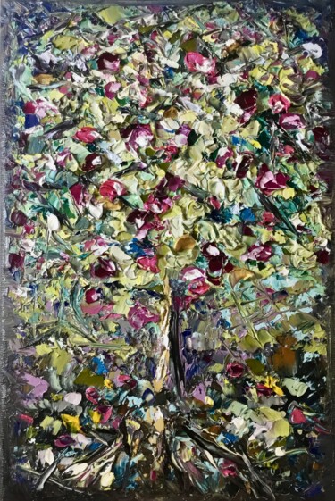 Schilderij getiteld "Apple tree textured…" door Raissa Kagan, Origineel Kunstwerk, Olie