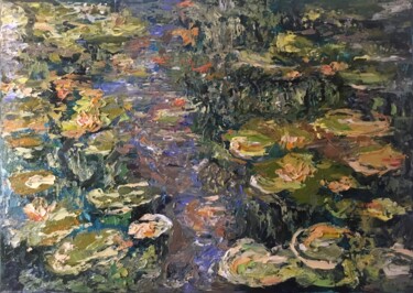 Painting titled "Pond of lillies ori…" by Raissa Kagan, Original Artwork, Oil