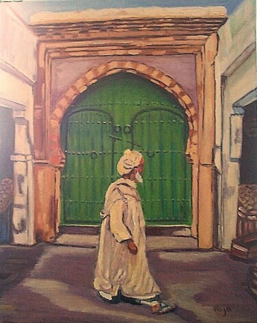 「Scène de rue」というタイトルの絵画 Raja El Ouadiliによって, オリジナルのアートワーク, オイル